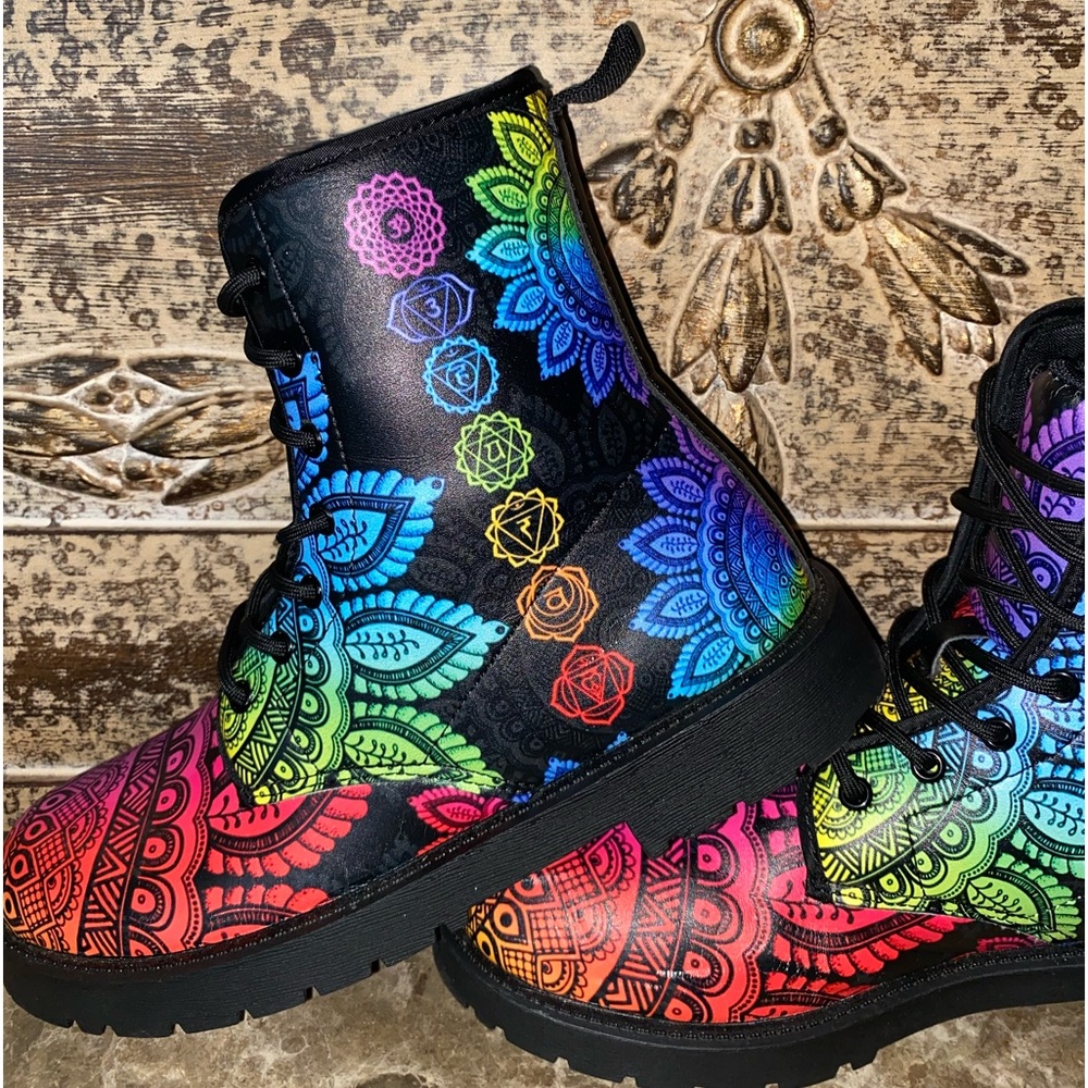 Floral Pattern Lace Up Combat Boots